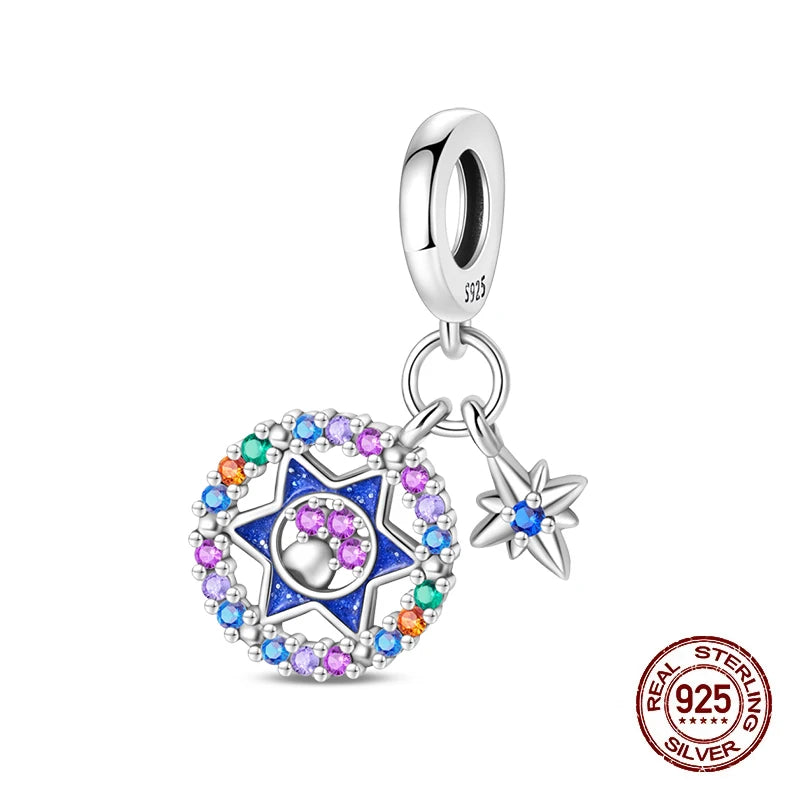 100% 925 Sterling Silver Stars Moon Sun Zircon Eye Cross Charms Beads Fit Original Bracelets DIY Jewelry For Women Protect Gifts