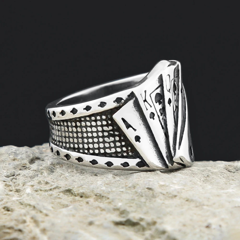 Vintage Stainless Steel Lucky Poker Rings For Men Women Hip Hop Biker Playing Card Finger Ring Fashion Party Jewelry Accessories