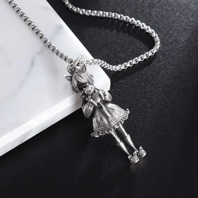 Heavy Industry Angel Pendant Necklace Unisex Fashion Vintage Beauty Mechanical Girl Skeleton Couple Match Sweater Chain