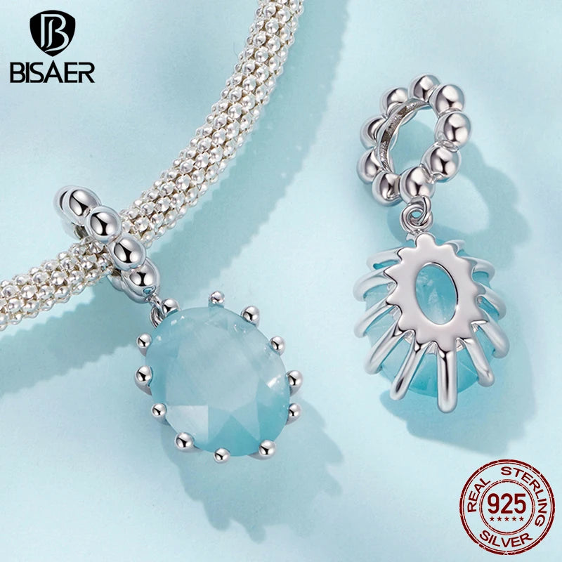 BISAER 925 Sterling Silver Butterfly Charm Eternal Flower Pendant Sun Silicone Spacer Beads for Women DIY Bracelet Fine Jewelry