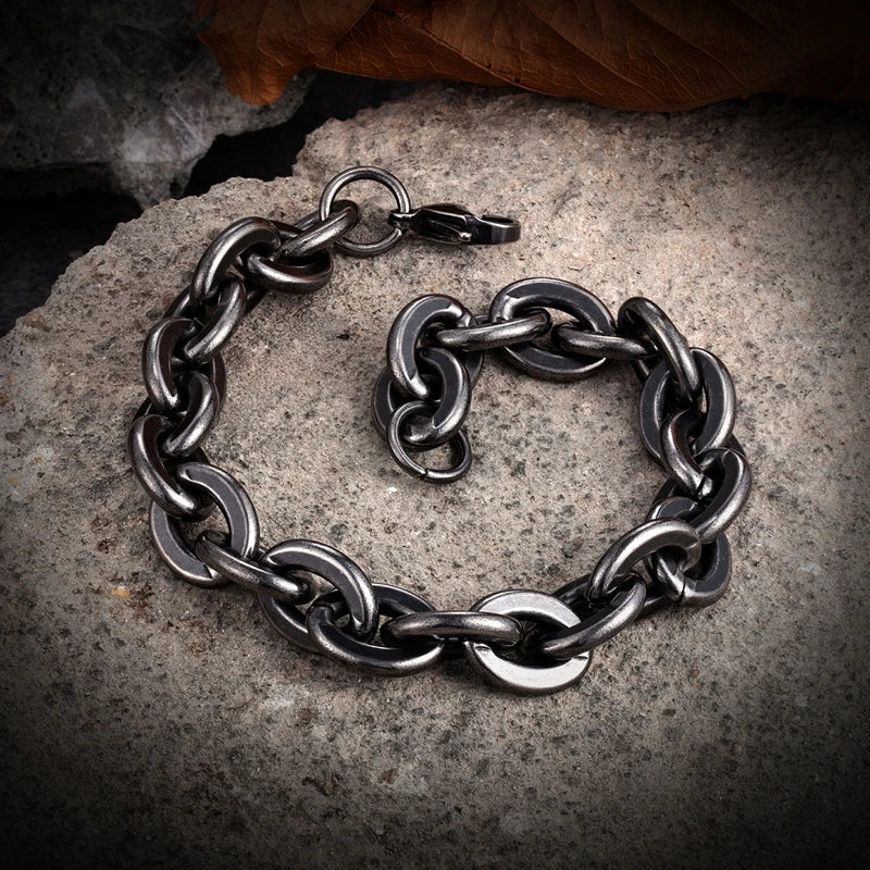 MKENDN High Quality Men Stainless Steel Creative Retro Oxidized Black Link Chain Bracelets Punk Rock Motorcycle Male Jewelry