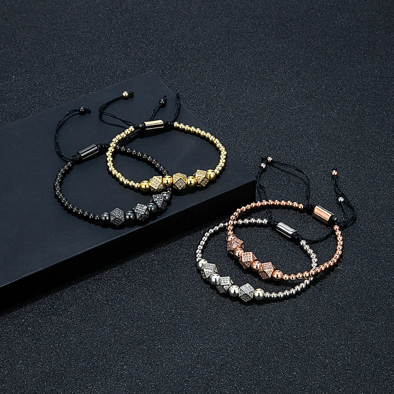 MKENDN Luxury Micro Pave CZ Octahedral Charm Men Bracelets Stainless Steel Crystal Bangles Couple Handmade Jewelry Gift