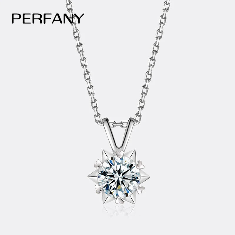 PERFANY 1-3CT Moissanite Women's Necklace S925 Pure Silver Snowflake Simulation Diamond Pendant Wedding High-end Jewelry - Madeinsea©