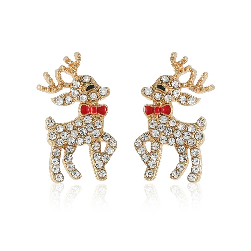 New Fashion Christmas Earrings for Women Cute Cartoon Gingerbread Man Zircon Elk Snowflake Xmas Tree Pearl Earring Girl Jewelry