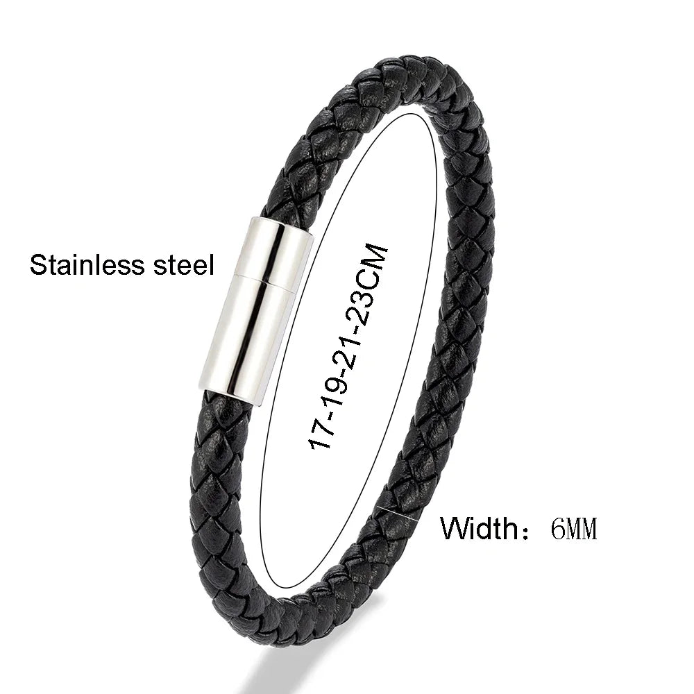 MKENDN Klassisches blaues geflochtenes Lederarmband mit magnetischem Edelstahlverschluss – Schlichtes und stilvolles Schmuckgeschenk für Paare