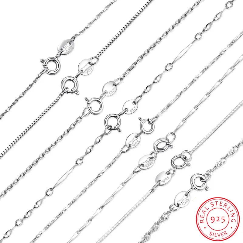 Real 925 Sterling Silver Necklace Water-wave Snake Beads Box Chain 40/45cm Necklace For Woman Necklace Jewelry DC25