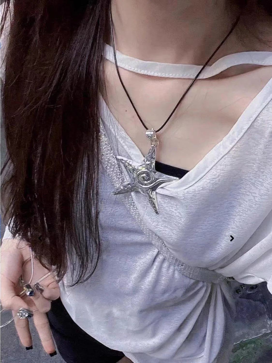 Exaggerated Metal Big Starfish Pendant Necklace for Women Silver Color Punk Gothic Star Chain Choker Girl Party Y2K Jewelry