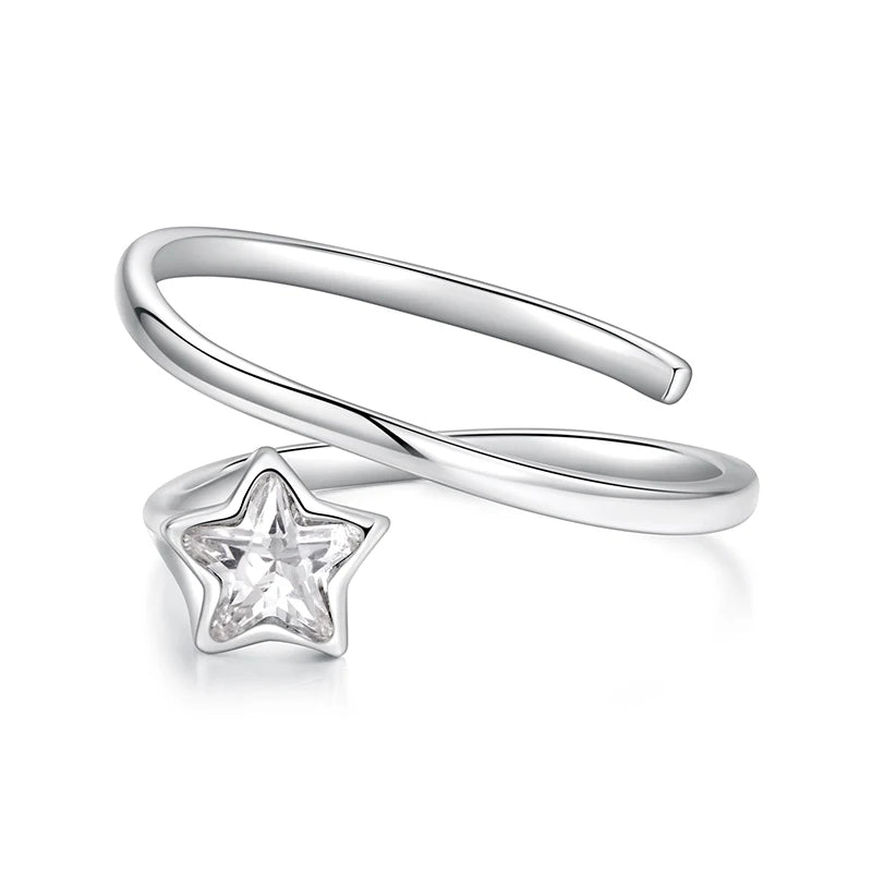WOSTU 925 Sterling Silver Double Layer Star Opening Ring For Women,