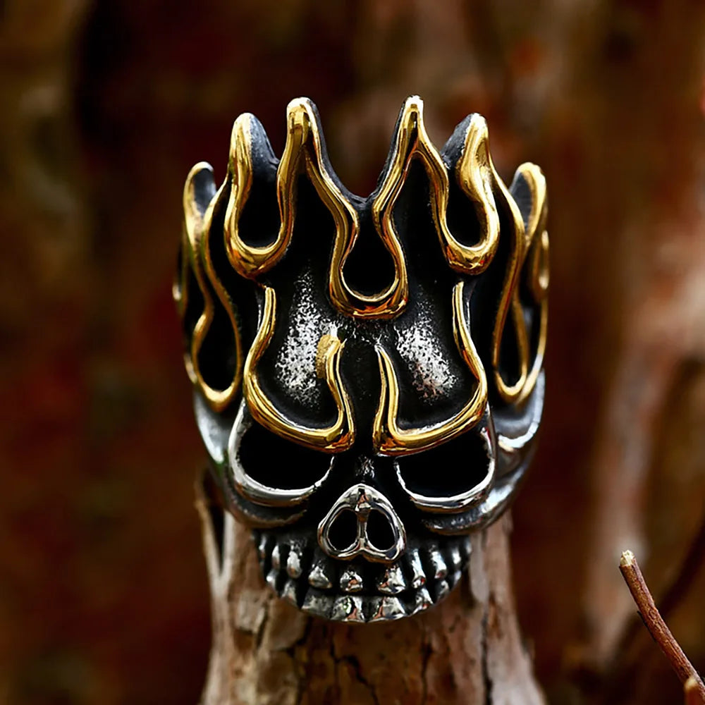 Vintage 316L Stainless Steel Flame Skull Ring Punk Hip Hop Biker Rings For Men Boys Special Design Cool Party Jewelry Wholesale