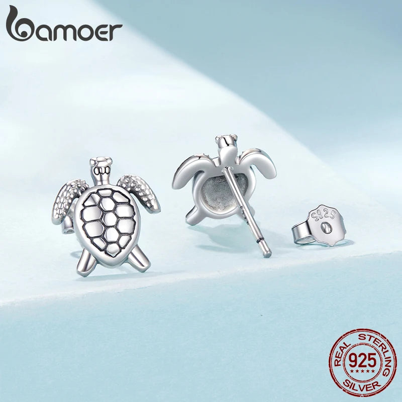 Boucles d'oreilles puces en argent sterling 925 BAMOER, motif tortue, hypoallergéniques, pour femme. Bijou raffiné, style rétro, idéal pour une soirée.