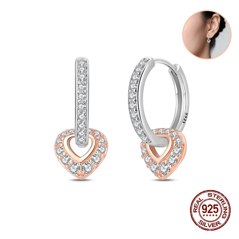 New Original 925 Sterling Silver Hoop Earrings Rose Gold Color Zircon Studs Earring For Women Luxury Wedding Engagement Gift