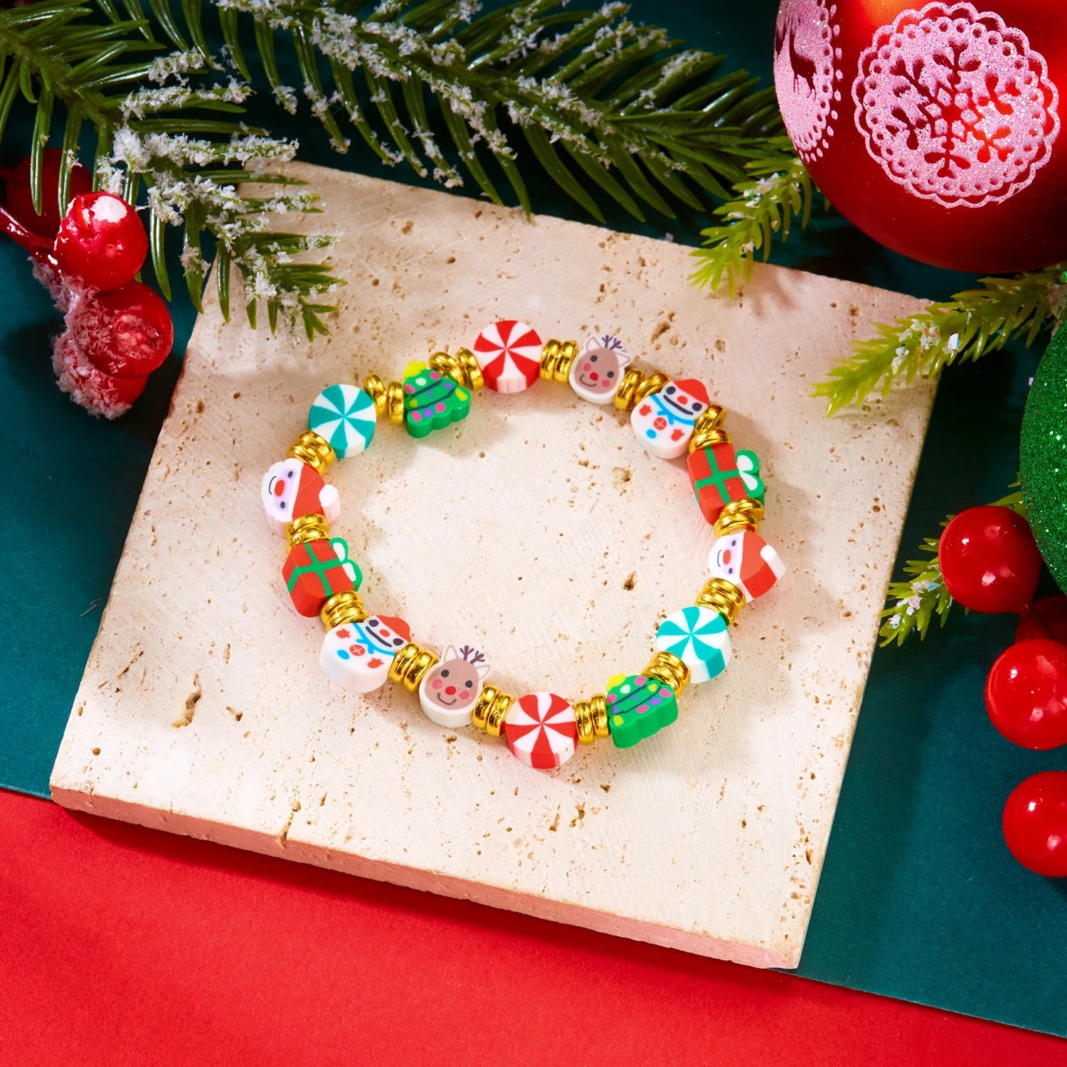 Christmas Colorful Polymer Clay Beaded Bracelets for Women Men Cute Santa Claus Xmas Tree Bracelet Party Aesthetics Jewelry Gift