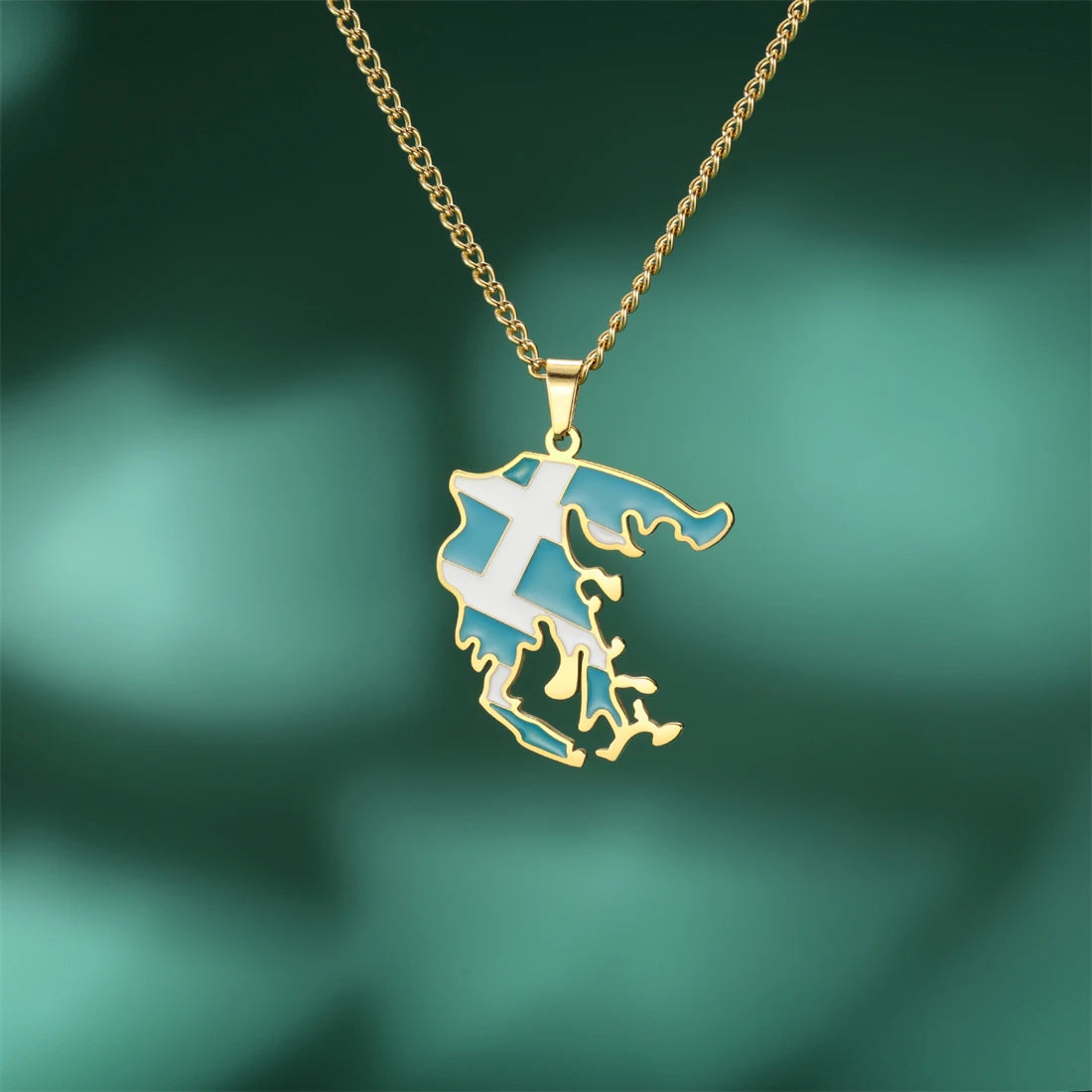 EUEAVAN European Country Map Necklace Stainless Steel Drip Oil Poland France Portugal Romania Ukraine Italy Germany Flag Jewelry