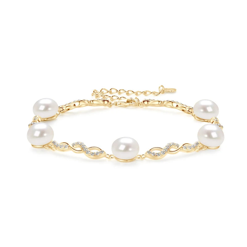 OXTAO 8mm Natural White Freshwater Pearl Zircon Bracelet 925 Sterling Silver Adjustable Chain Fashion Jewelry Gift Wholesale