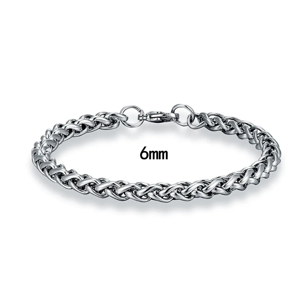 MKENDN Thickness 2/3/4/5/6mm Silver Color Wheat Braided Stainless Steel Bracelet Classic Curb Link Chain for Men Women Jewelry - Madeinsea©