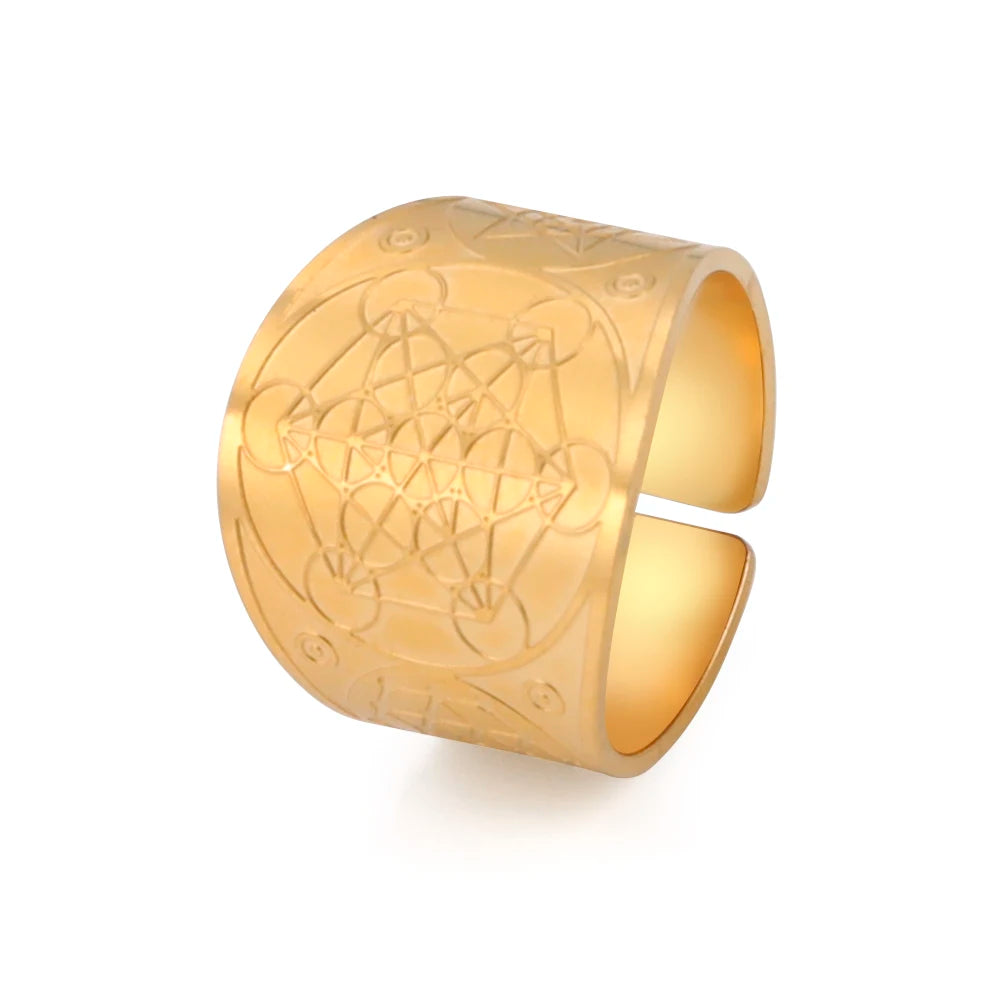 Bague Dreamtimes, Sceau des 7 Archanges, Bague Punk Hexagramme pour Homme, Bijou Amulette Symbole Cube de Métatron