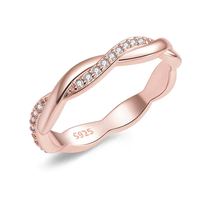 BAMOER 925 Sterling Silber Twisted Vine Zirkonia Eternity-Ring für Damen, 3 Farben