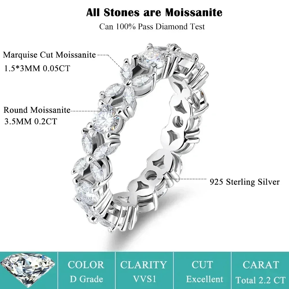 D Color Full Moissanite Ring for Women Butterfly 925 Sterling Silver Marquise Round Cut Diamond Eternity Wedding Band Jewelry - Madeinsea©