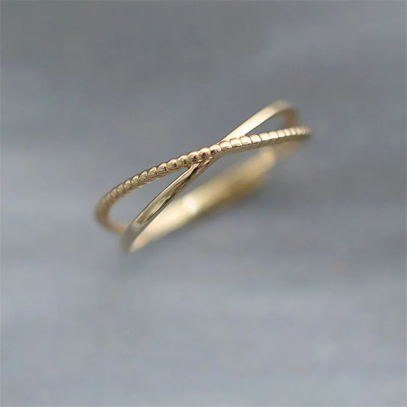 925 Sterling Silver Plated 14K Gold Simple Line Ring for Women Korean Fashion Temperament Everyday Jewelry Accessories