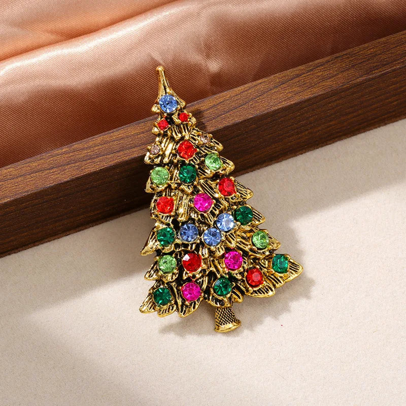Christmas Colorful Enamel Brooches for Women Unisex Rhinestone Xmas Tree Gift Box Candy Rod Crutch Brooch Pins Party Jewelry
