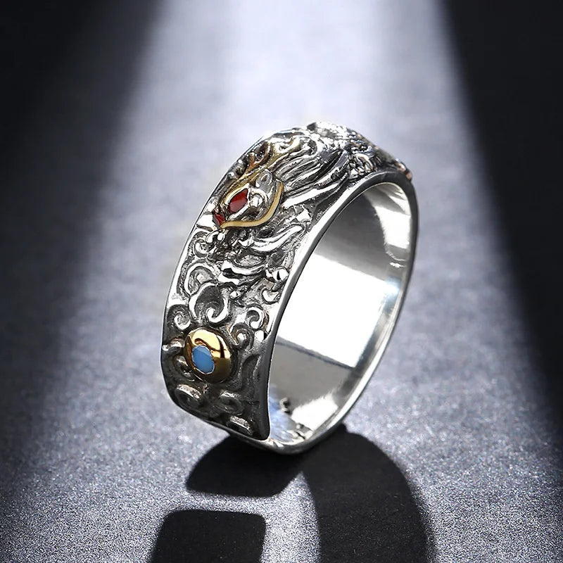 2024 New Year Zodiac Dragon Ring Male Trendy Finger Accessories Lucky Blessing Men Ring Opening Gold Silver Collision Jewelry