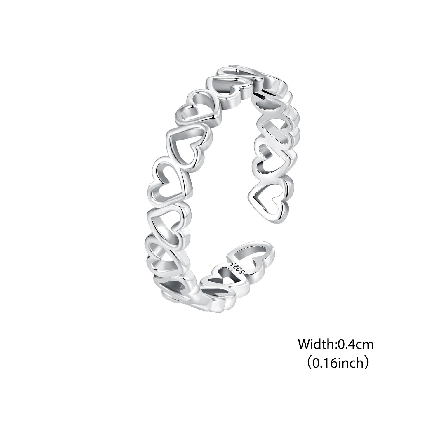 BISAER 925 Sterling Silver Hollow Heart Open Ring Eternal Love Band Adjustable Size 5-9 Plated Gold for Women Party Fine Jewelry