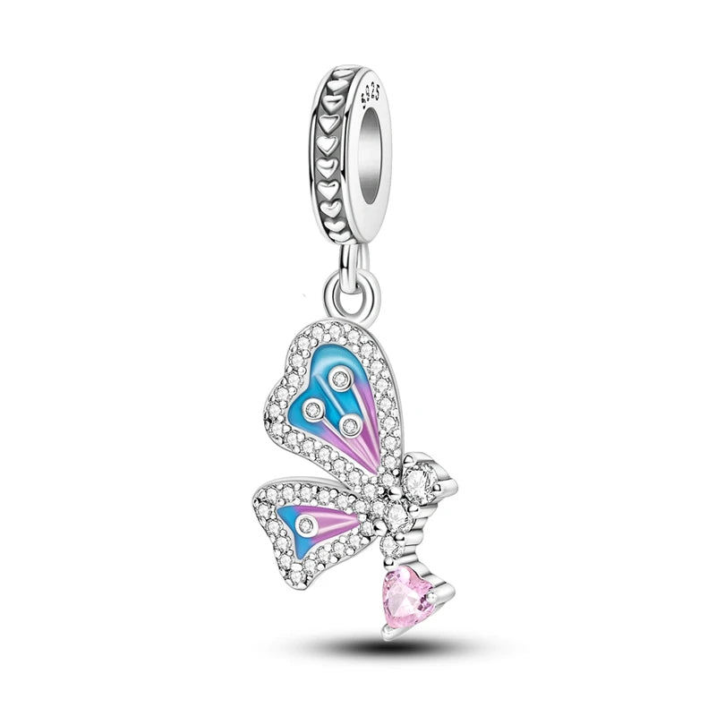 Springtime 925 Silver Gem Butterfly Dragonfly Flowers Charms Pendant Fit Pandach 925 Original Bracelets DIY Little Fresh Jewelry