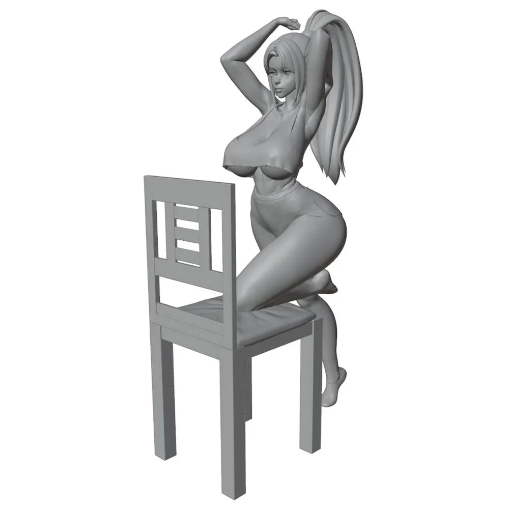 1/24 Miniature Resin Model Statue, 75mm Character Toy Model Kit, Long-Haired Beautiful Girl Tidying Her Hair by the Chair, High-Detailed Resin Model Figure, Unpainted, Perfect for Role-Playing Games and Collecting