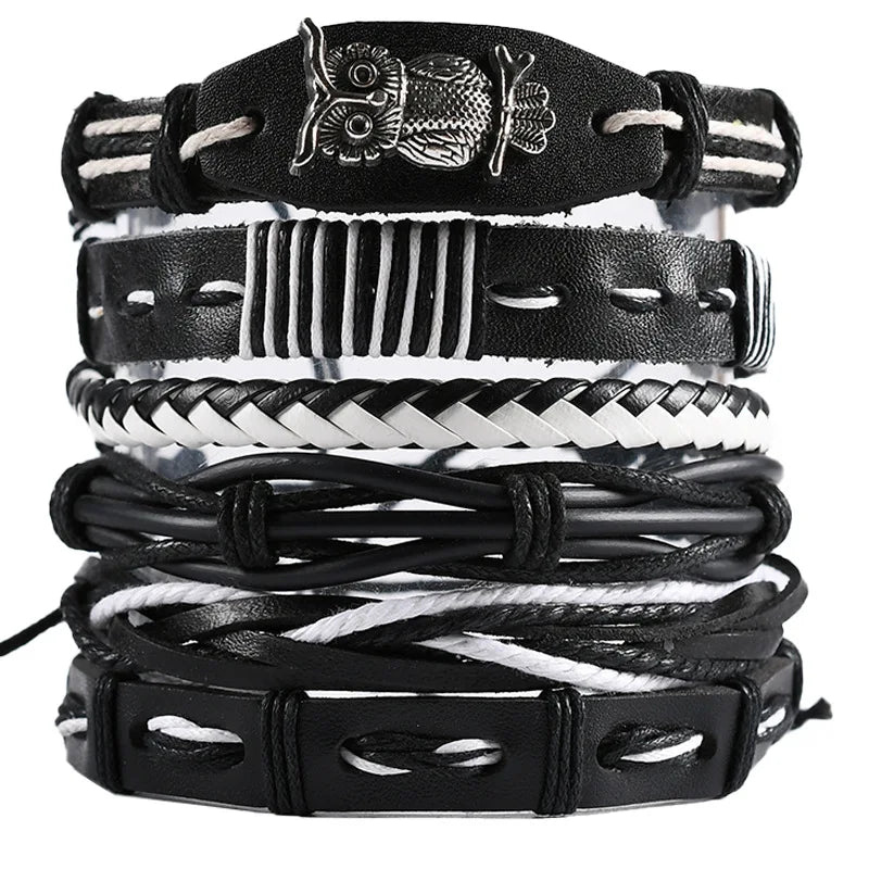 8 Fashion Bracelet Viking Bracelet For Men Hand Bracelets Woven Skull Hand Jewelry Adjustable Leather Set Bracelet For Leather