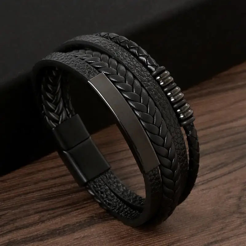 Multilayer Stainless Steel Insert Bracelet Viking Leather Bracelets for Men Braided Bangles Punk Jewelry Homme Accessories - Madeinsea©