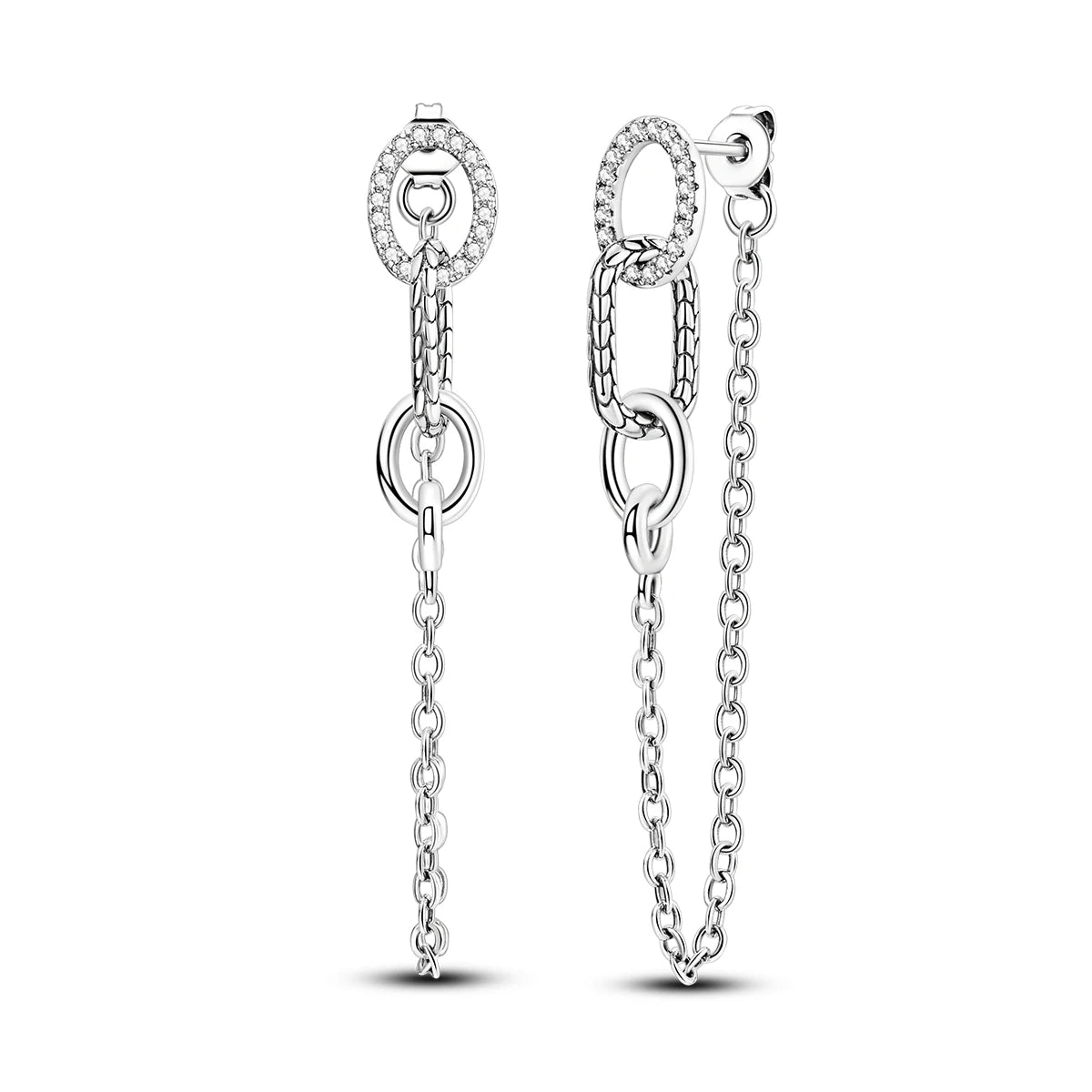 New Classic Earring For Women 925 Silver Sparkling Zircon Serpentine Rectangular Star Cat Double Hoop Earring Engagement Jewelry