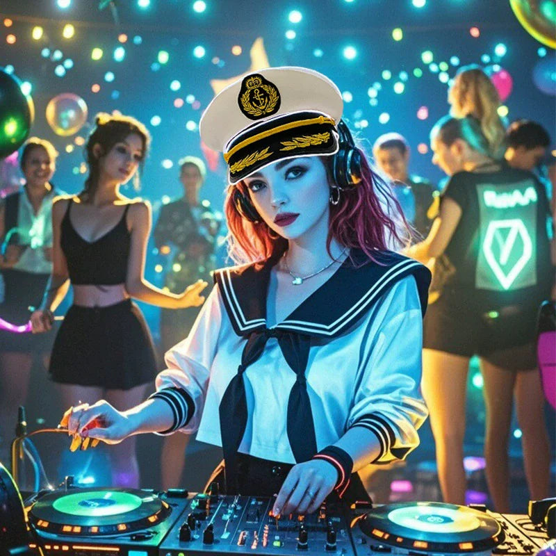 New Luminous White Sailor Captain Yacht Caps Wheat Embroidery LED Glow Navy Marine Hat Men Women Cosplay Halloween Costume Hats