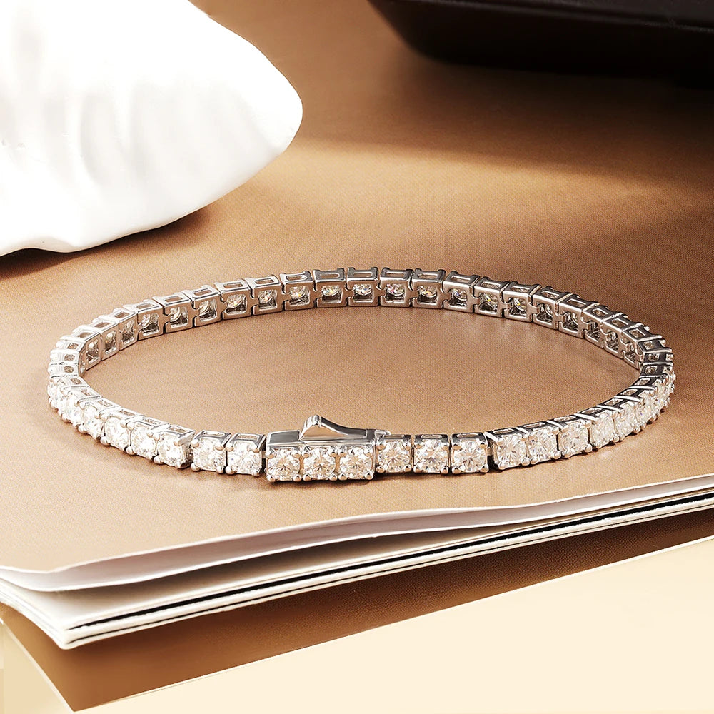 Serenity 3mm 4mm 5mm Moissanite Tennis Bracelet For Women Man 100% S925 Sterling Silver Spring Lock Couples Bracelet Anniversary
