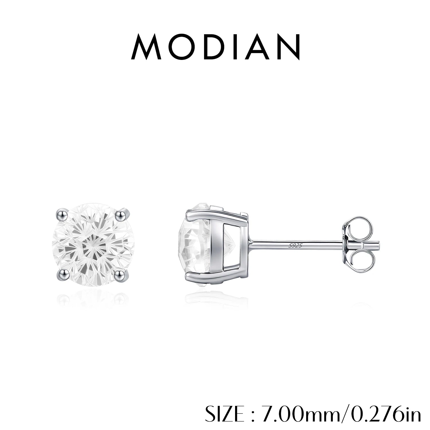 MODIAN 4 Sizes Unisex Ear Studs 925 Sterling Silver Exquisite Firework Cut Round CZ Studs Earrings For Women Fine Jewelry