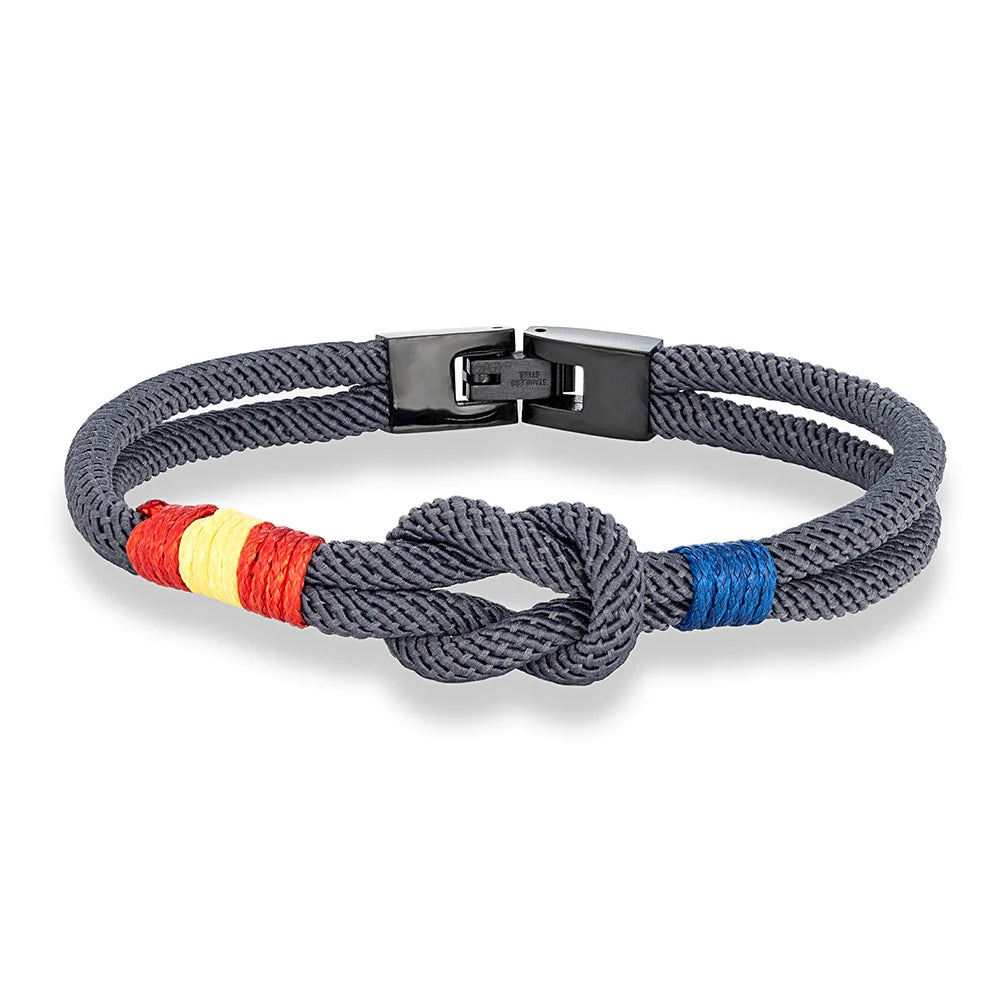 MKENDN Sailing Lanyard Double Wrap Square Knot Rope Bracelet Men Women Handmade Woven Design Spanish Flag Patriotic Jewelry