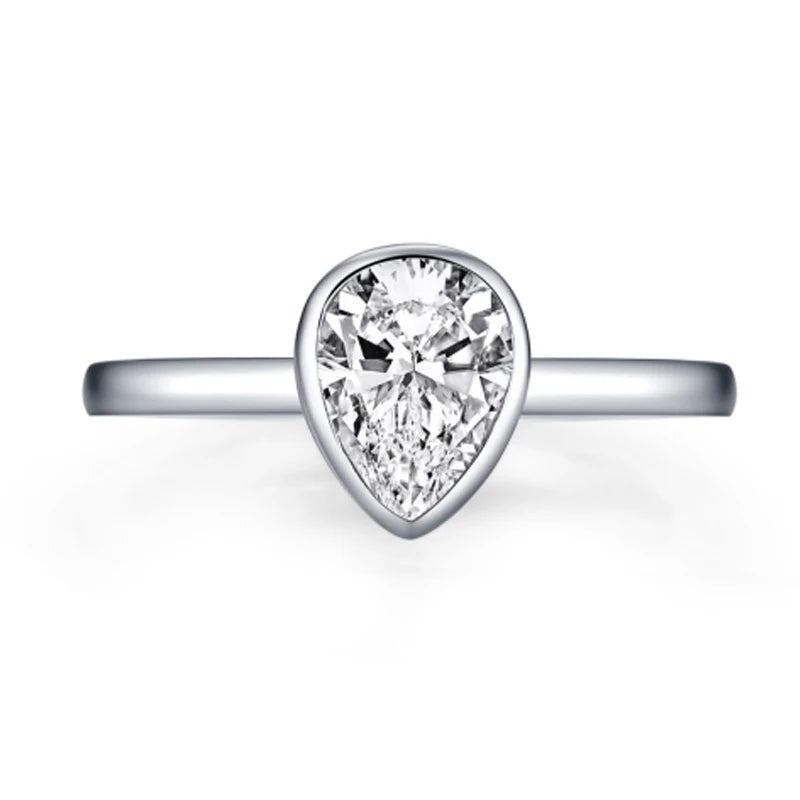 OXTAO GRA Certified Solitaire Rings Female 925 Silver Classic 1.25CT Pear Cut Engagement Promise Wedding Band Ring Jewelry