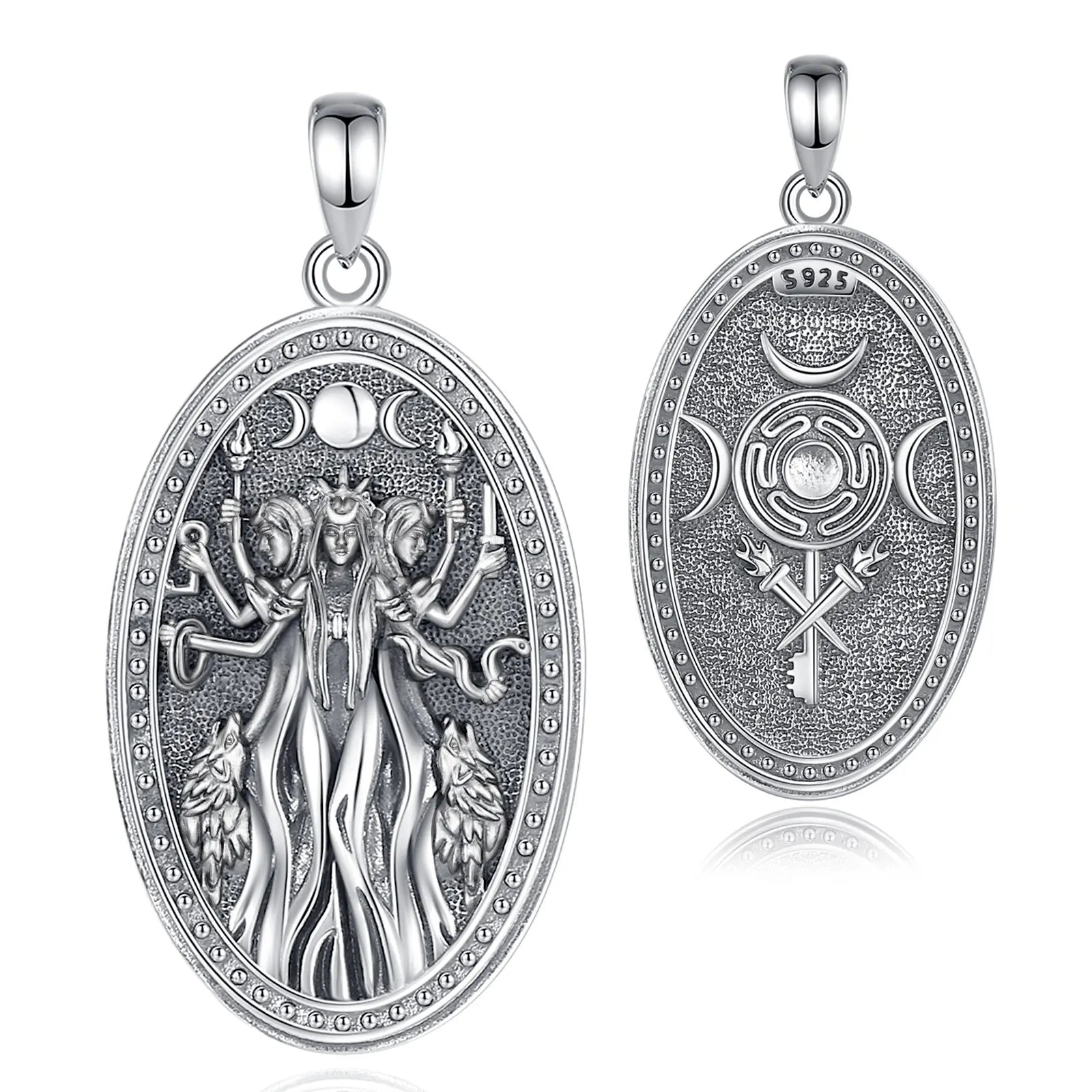 Eudora 925 Sterling Silver Triple Moon Goddess Necklace Hecate Dog Amulet Pendant Triple Goddess Jewelry for Women Man Gift