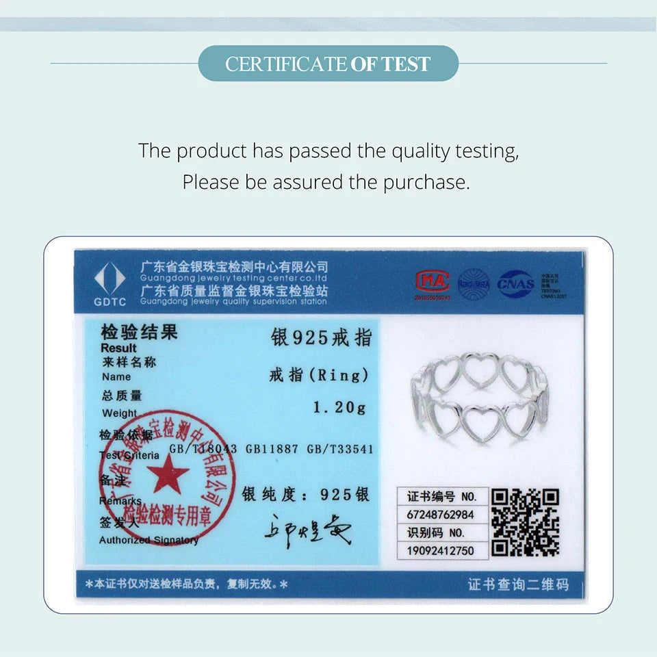 BAMOER S925 Sterling Silber ausgehöhlter Herz-Fingerring für Frauen Geburtstag Valentinstag Geschenk Süße Liebe Edler Schmuck