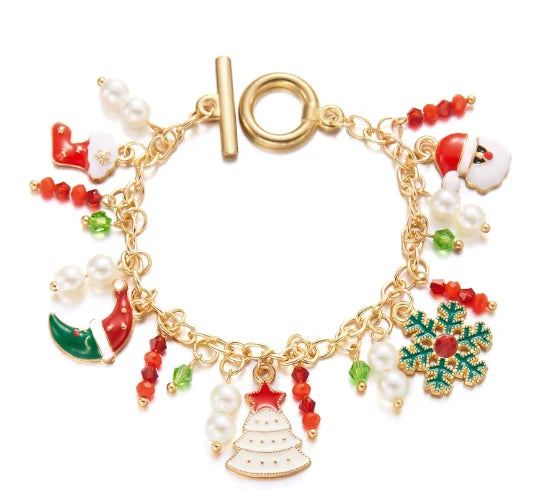 Bracelet pendentif Père Noël, bonhomme de neige, étoile et sapin de Noël pour femme, ajustable, bijou de fête