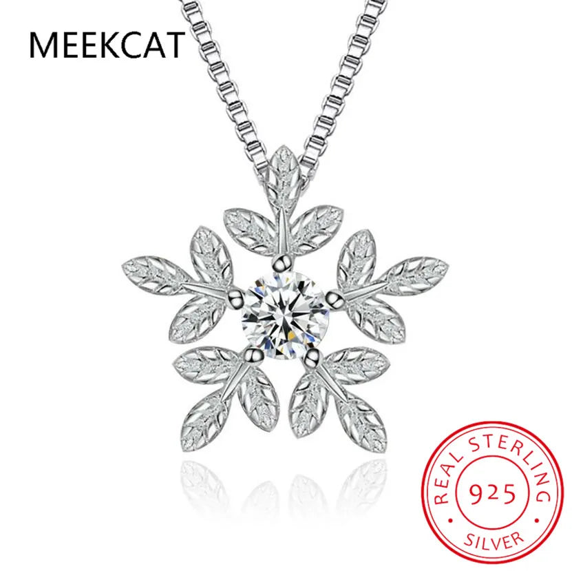 925 Sterling Silver Zircon Snowflake Neckace For Women Gift Chain Choker Collares Christmas Necklace Colar de Prata S-N142