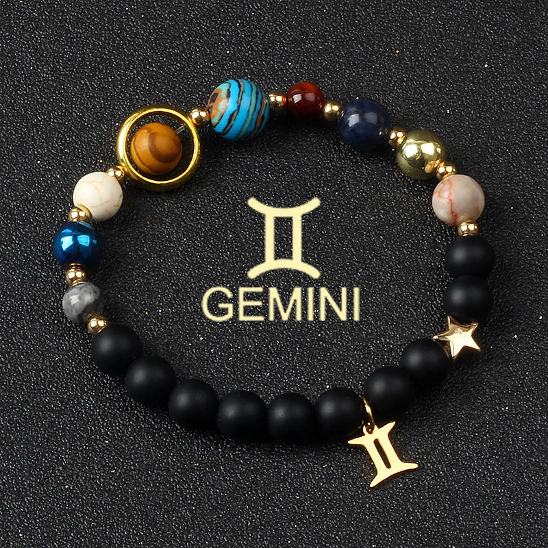 Universe Galaxy Eight Planets 12 Constellation Bracelets for Women Natural Stone Solar System Bracelets Libra Virgo Leo Jewelry - Madeinsea©