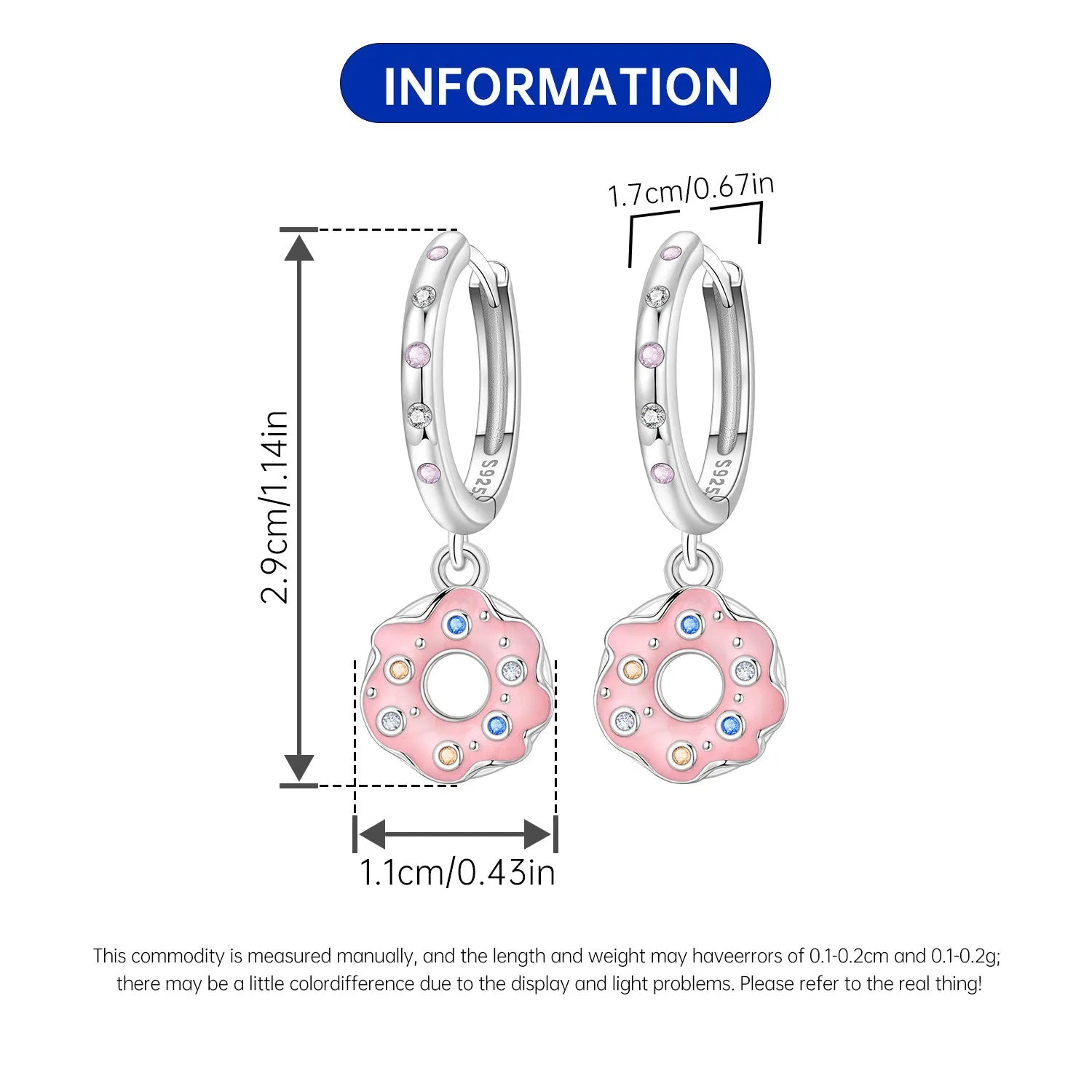 PANPOKI 925 Sterling Silver Pink Donut Delicacies Drop Earrings Women Earrings Charm Fashion Versatile Party Jewelry Gifts