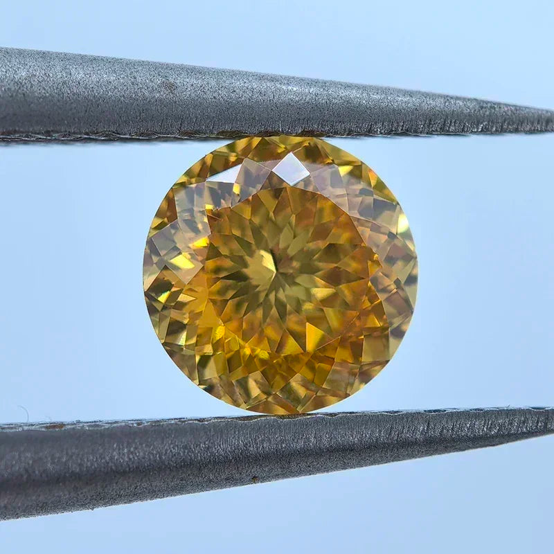 Moissanite Stone Round Shape Golden Yellow Color 100 Faceted Cut Lab Grown Gemstone for Charms Women Jewel with Certificate