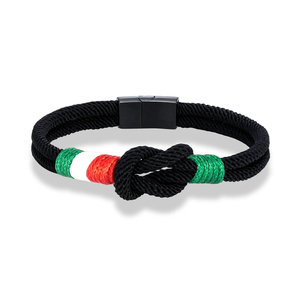 MKENDN Italy Mexico Flag Bracelet for Men Women Handmade Woven Rope with Black Stainless Steel Buckle Couple Jewelry Gifts