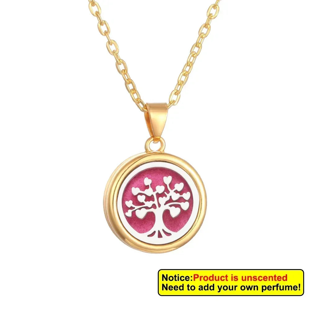 2025 New Tree of Life Aromatherapy Necklace Golden Rose Color Open Locket Scent Aroma Perfume Essential Oil Diffuser Necklace