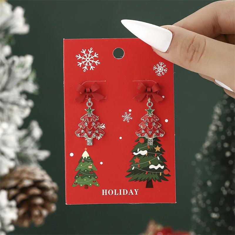 Christmas Drop Earrings For Women Shiny Rhinestone Santa Claus Xmas Tree Snowman Elk Snowflake Long Tassel Dangle Earring Gifts