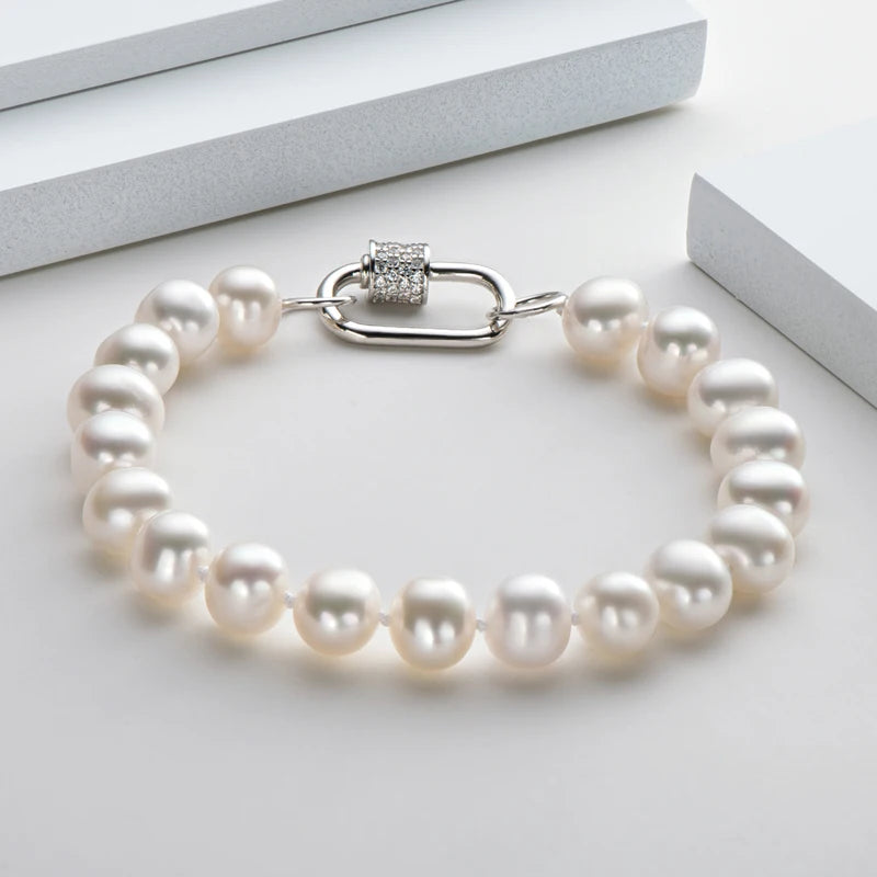 OXTAO 925 Silver Natural Freshwater Pearl Bracelet Women'S Daily Wear Elegant Bracelet Jewelry Anniversary Birthday Gift
