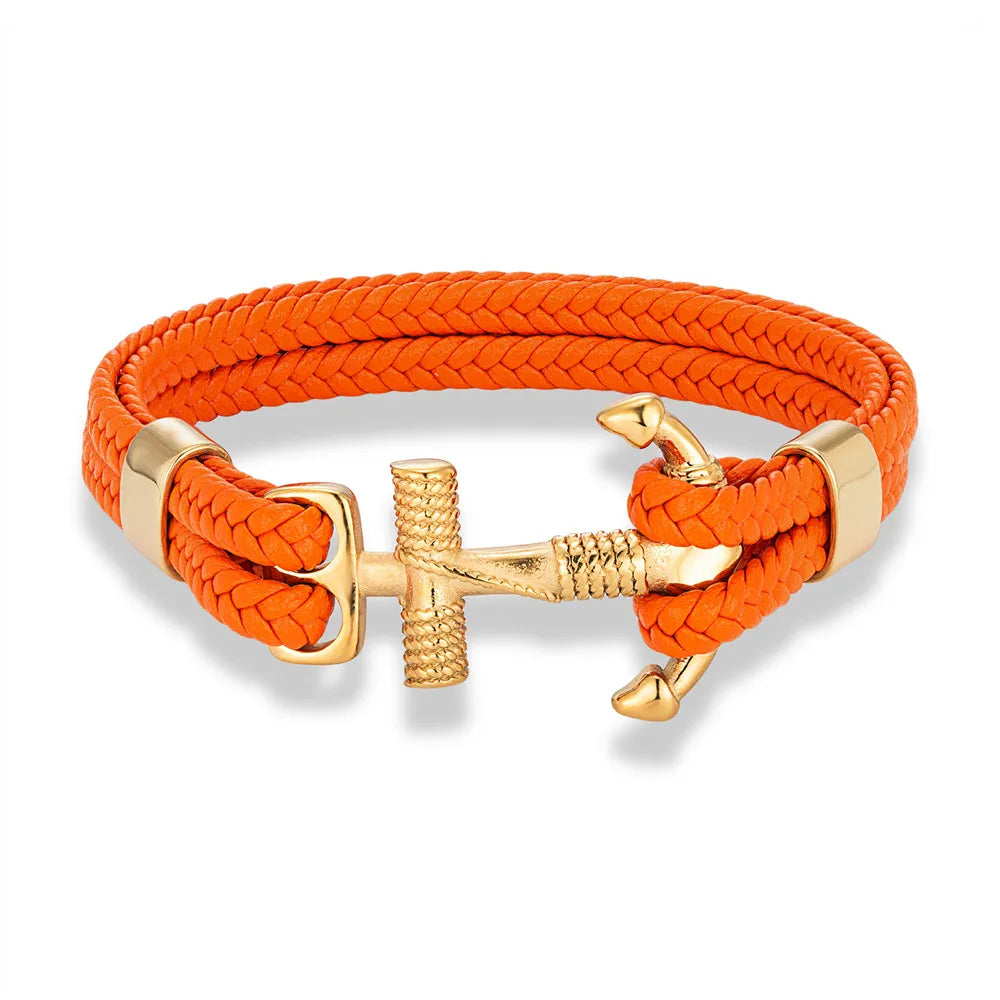 MKENDN Navy Style Men Vintage Anchor Bracelet Handmade Woven Multilayer Leather Bracelets Women Cuff Wrap Rope Wristband Gift