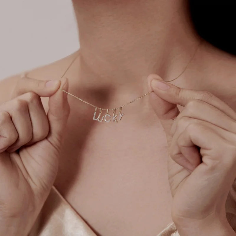 925 Sterling Silver Sparkling Zircon 26 Letter DIY Pendant Necklace For Women Fashionable Exquisite Accessory Jewelry