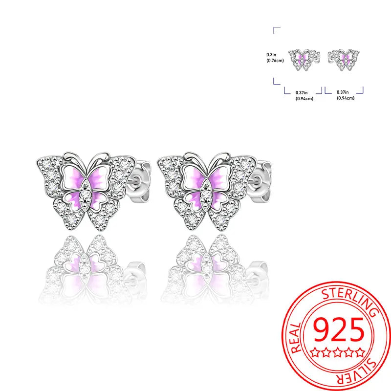 Pink Series 925 Sterling Silver Romantic Flower Butterfly Unicorn Tulip Geometry Earrings Boutique Fine Jewelry Gifts for Women